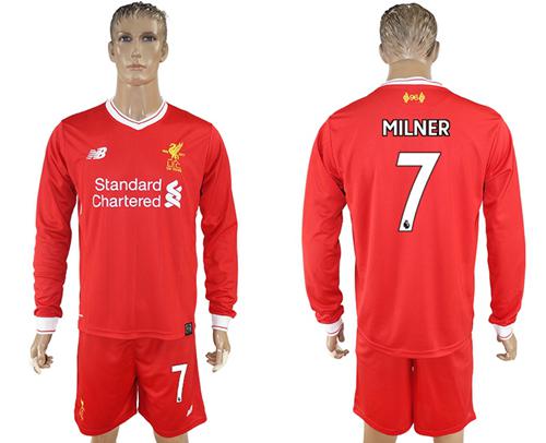 Liverpool #7 Milner Home Long Sleeves Soccer Club Jersey